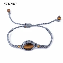 Простой тканый браслет из макраме, натуральный овальный камень, браслеты ручной работы для женщин, модный браслет, аксессуары, ювелирные изделия