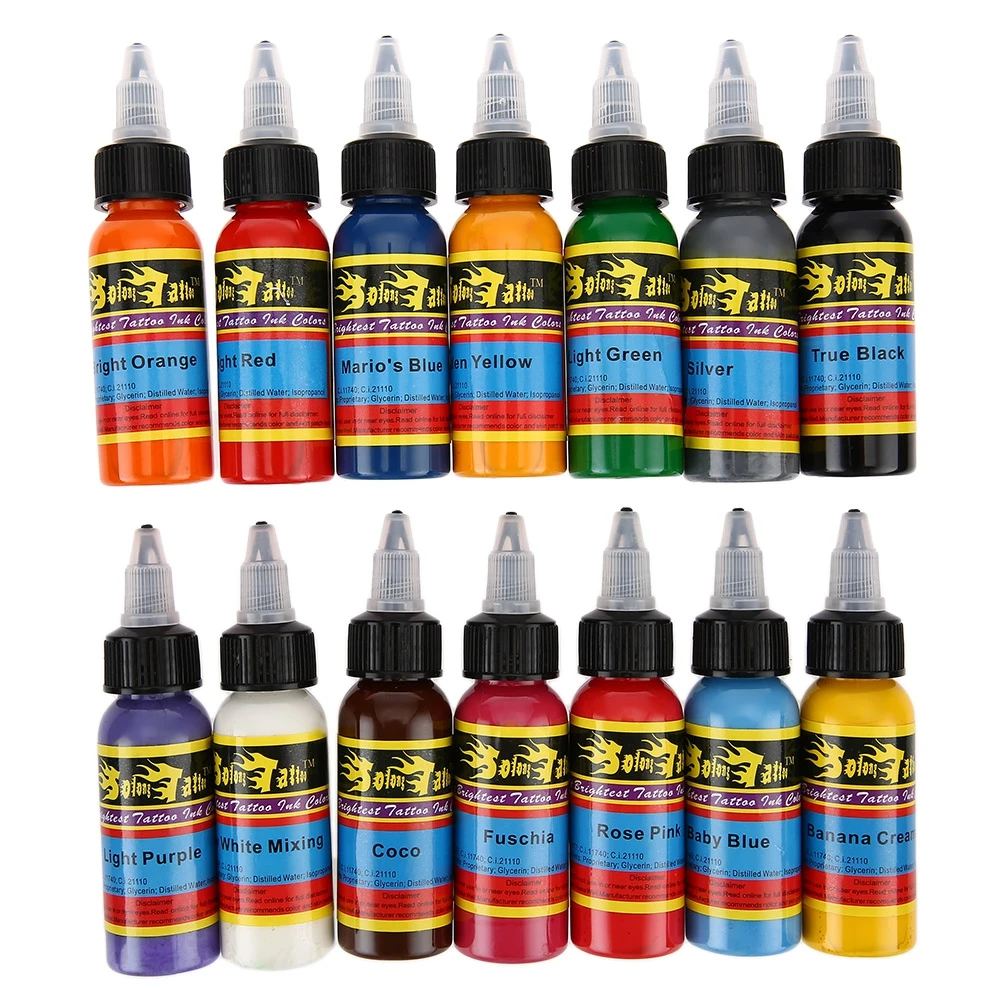 

Solong Professional Tattoo Ink 14 Colors Long Lasting 30ML/Bottle Fast Makeup Pigment Kit Permanent Body Painting Ink for Tattoo