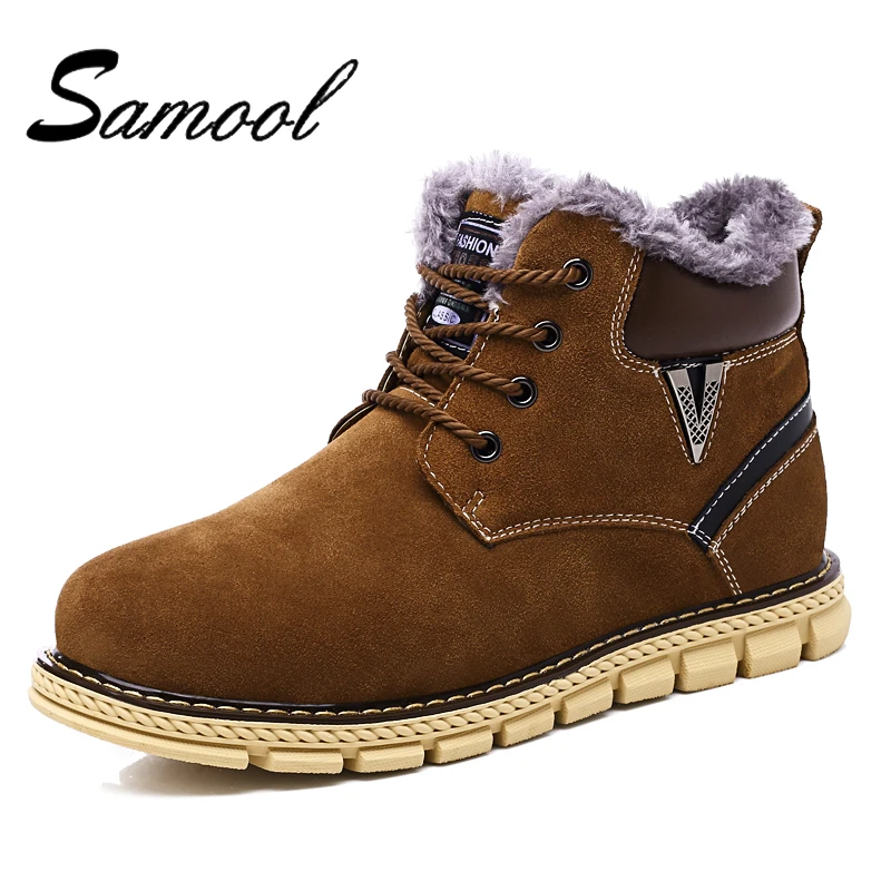 

2018 Winter Fashion Men'S Snow Boots Suede Casual Men Lace Up Shoes Warm Male Ankle Boots Simple Korean Solid Color Footwear Lx5
