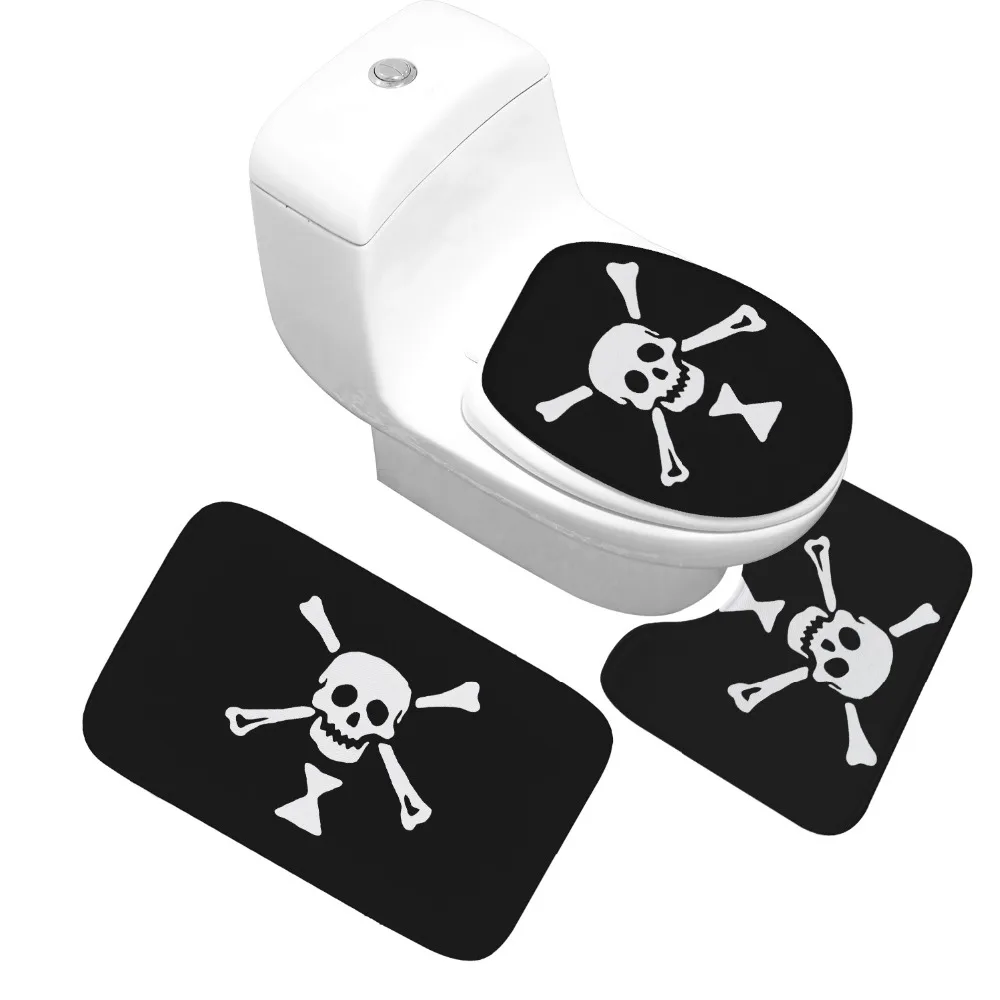 

3pcs/set 3D Halloween Skull Thicken Coral Fleece Floor Bath Mats Set Non Slip Bathroom Toliet Rugs Water Toilet Carpet