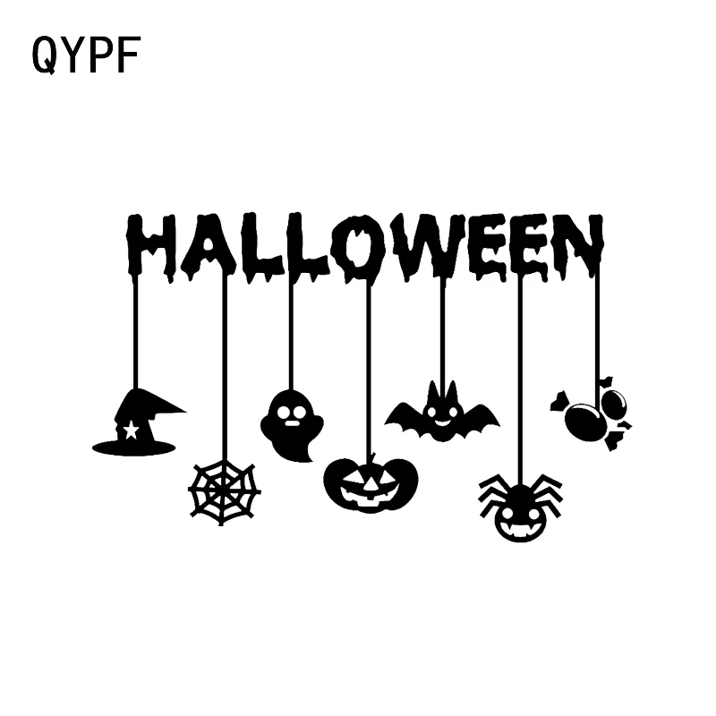 

QYPF 15.8*9.7 Halloween Party Trick or Treat Bats Pumpkin Spider Web Vinyl Decor Car Sticker Accessories C16-2328