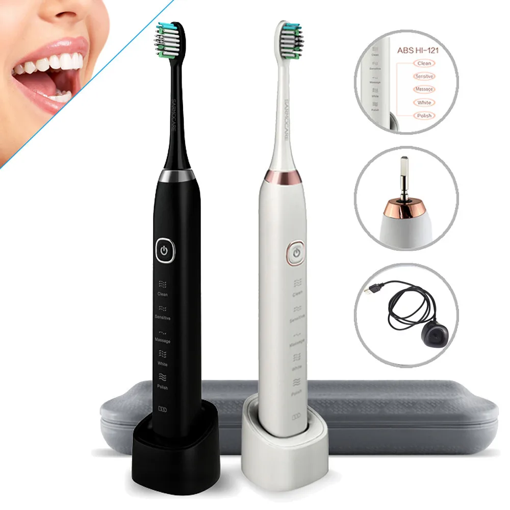 

S100 Electric Toothbrush for Adults USB Sonic Rechargeable Teeth Brushes 2 Replacement Heads Smart Timer Waterproof
