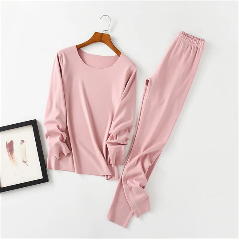 

2019 Autumn Winter Long-sleeved T-shirt + Pants 2Sets Women's O-neck Fever Bottoming Shirt Women's Korean Velvet Warm Suit