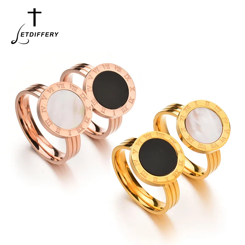 

Letdiffery Brand Roman Numbers Shell Ring Stainless Steel Korean Style Ring for Women Ladies Girls Rose Gold Color Finger Bague