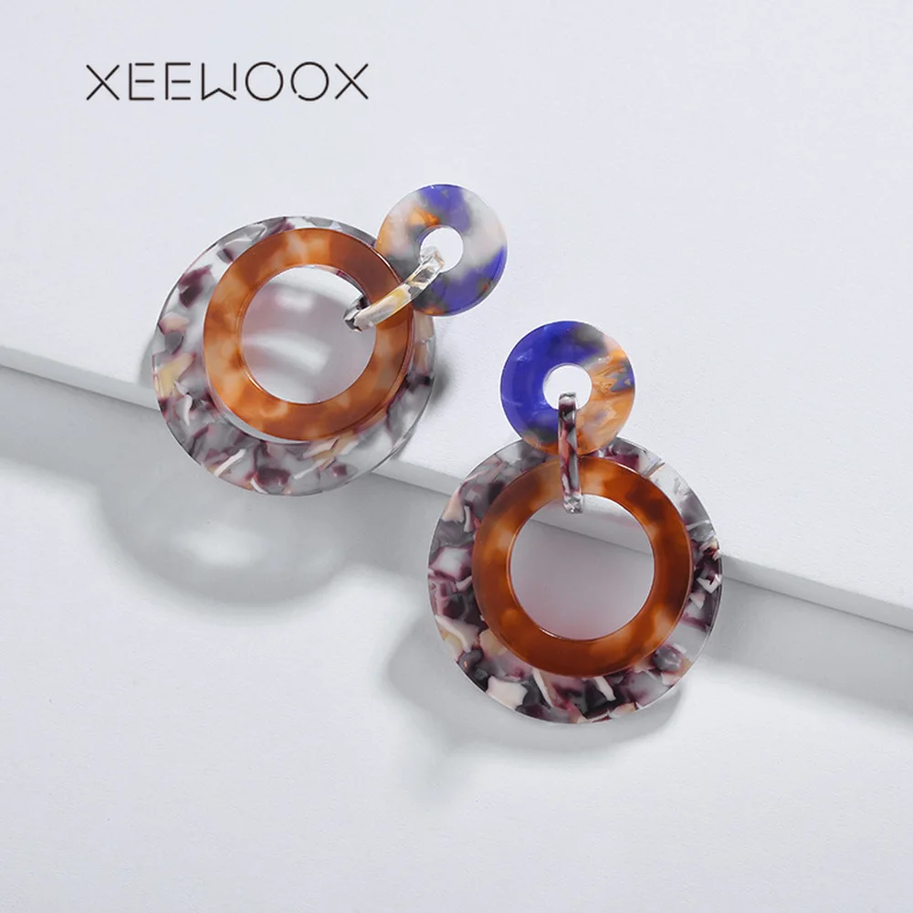 

New Feng Fashion Women Multilayer Dangle Earrings Fashion Leopard Acetic Acid Long Earrings Geometric Round Beads Drop Earrings