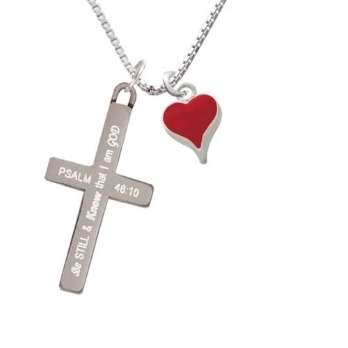 Small Long Red Heart - Be Still and Know - Cross Necklace (1)