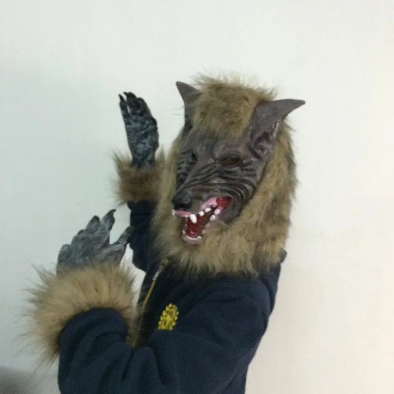 

Halloween cosplay costume party cosplay carnaval kigurumi costume mask horor props wolf mask +gloves latex elastic mask