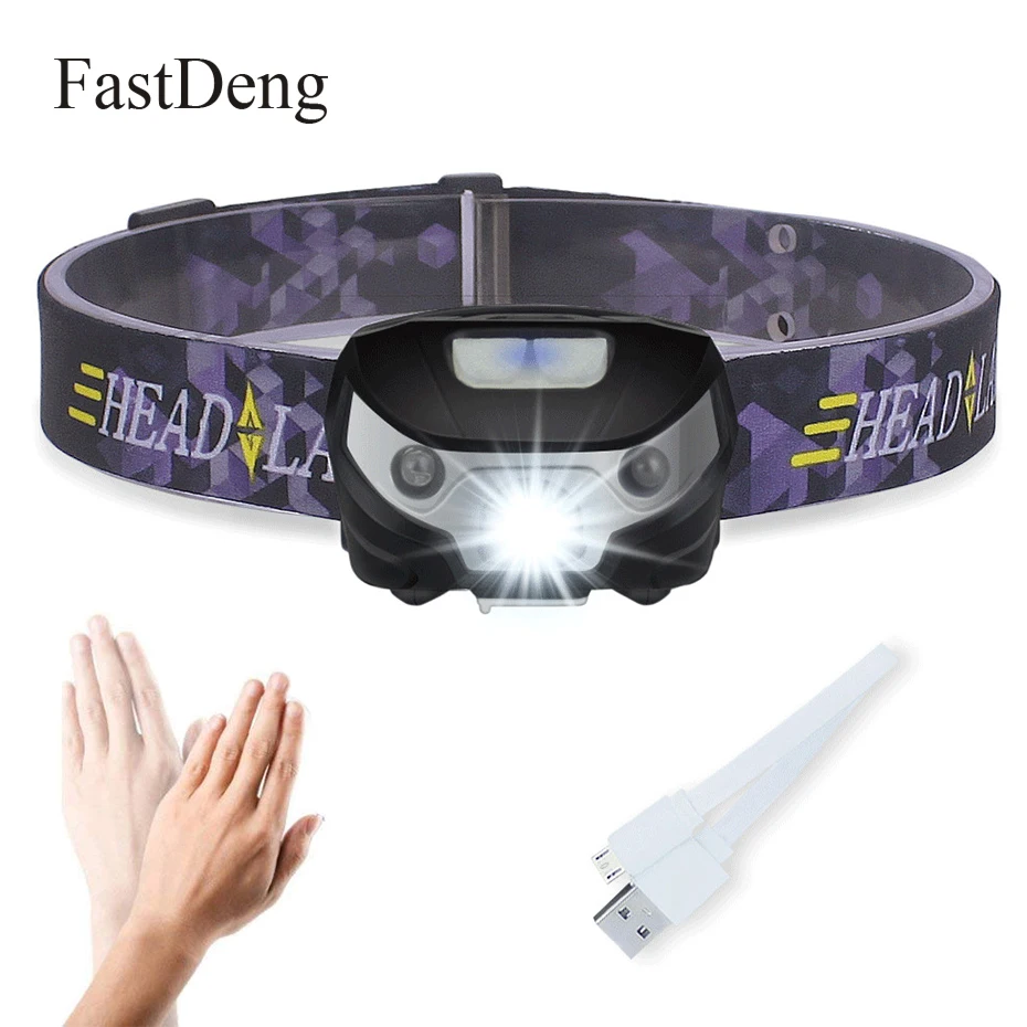 Sensor de Luz Lâmpada com Usb Mini Recarregável Levou Farol 3000lm Body Motion Cabeça da Tocha Farol Lanterna Camping 1200 Mah