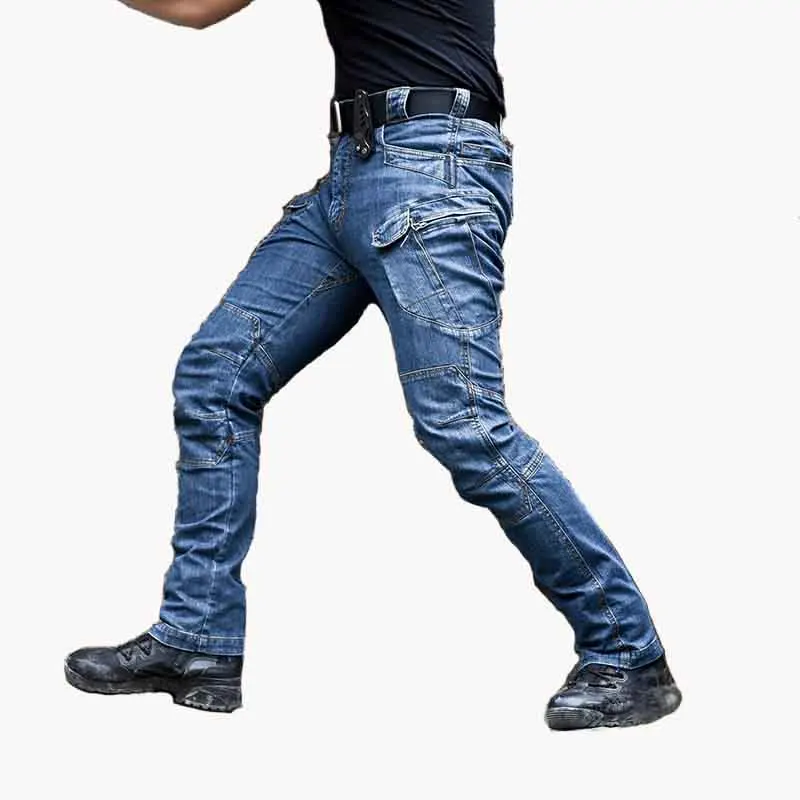 

Mcikkny Men's Tactical Jean Pants With Multi-pockets Fashion Motorcycle Denim Trousers For Male Biker Jean