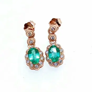 

SHILOVEM 925 sterling silver real Natural Emerald stud earrings classic fine Jewelry new wedding wholesale 4*6mm yhe040602agml