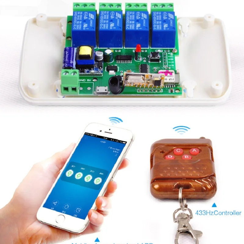 WI-FI выключатель 5 V/dc7-32v 4-полосная реле rf получают перекидывание самоблокирующийся беспроводной пульт дистанционного управления для модули для автоматизации умного дома