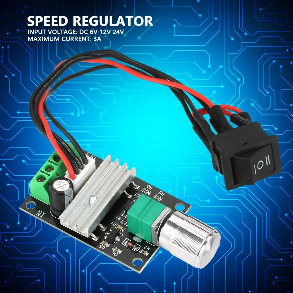 

DC 6V 12V 24V PWM Motor Speed Controller Reversible Controller Regulator w/ Switch DC Brushed Motor Speed Controller 3A