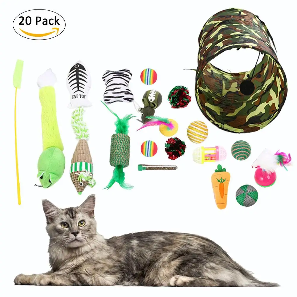 20PCS Pet Cat Toys Set Cat Teaser Stick Feather Toys Variety Pack Pet