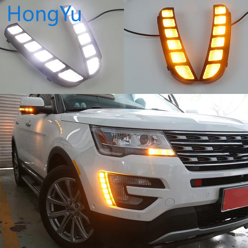 

Car flashing LED DRL Daytime Running Light Daylights for Ford Explorer 2016 2017 2018 With Yellow Turn Signal lamp