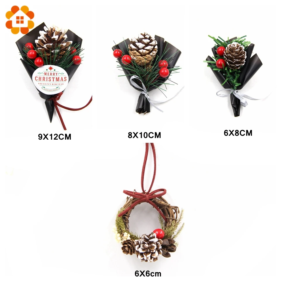 1Set Creative DIY Mini Wreath&Pinecone Flowers Ornaments Christmas Ornaments Home Decorations Christmas Party Supplies Kids Gift in Party DIY Decorations