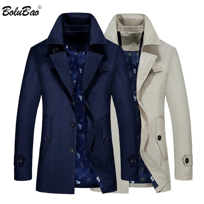 

BOLUBAO Men Trench Coat 2019 New Men Autumn Winter Solid Color Lapel Long Windbreaker Mens Business Casual Trench Jackets