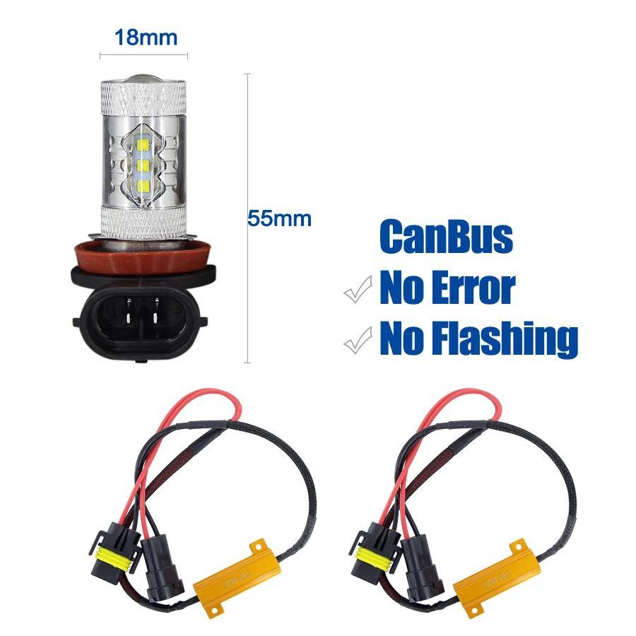 2 шт. Автомобильные светодиодные лампы 9006 HB4 18 светодиодов 80 Вт|Передние LED-фары