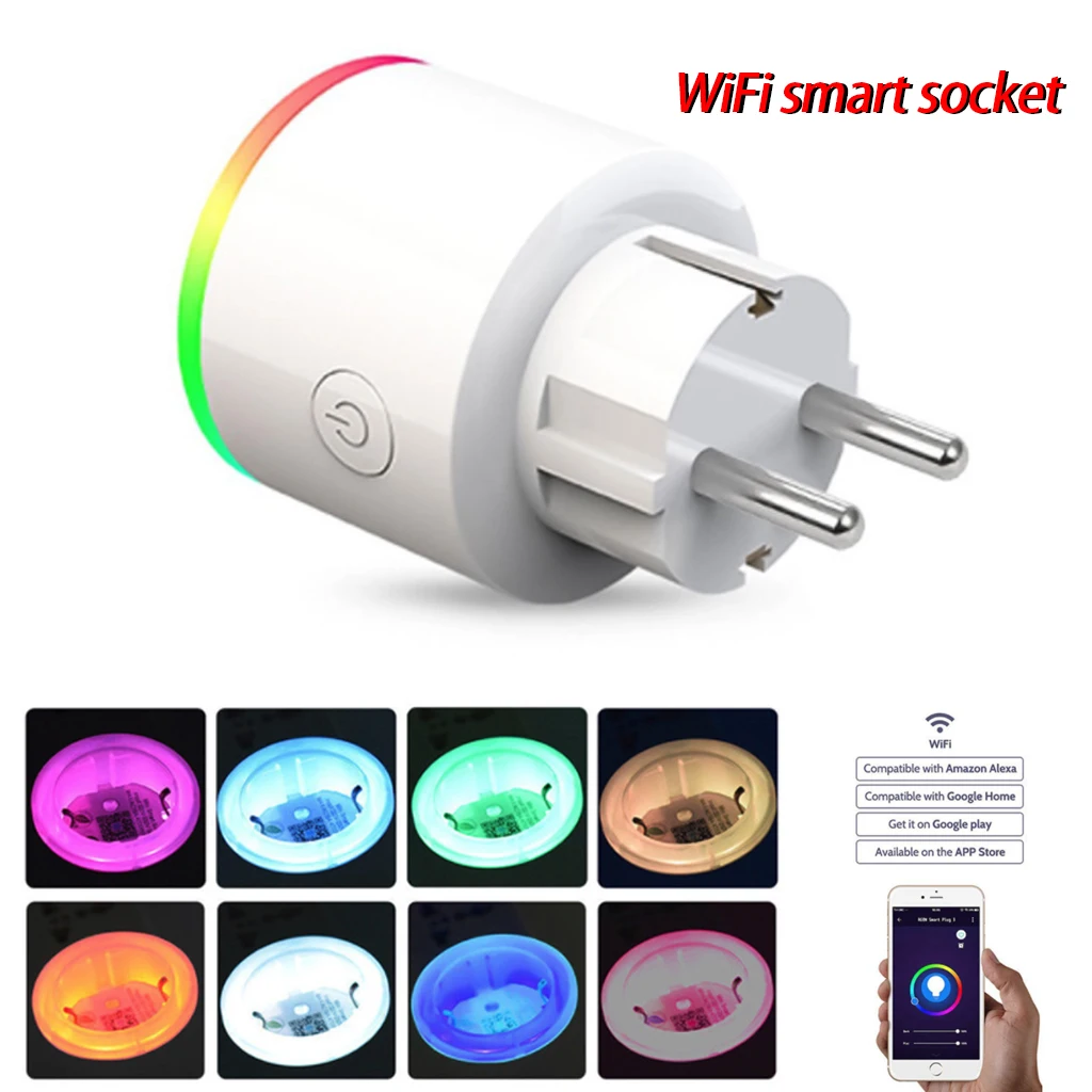 

16A EU RGB Wifi Smart Plug With Power Monitor Wifi Wireless Smart Socket Outlet With Google Home Alexa Voice Control