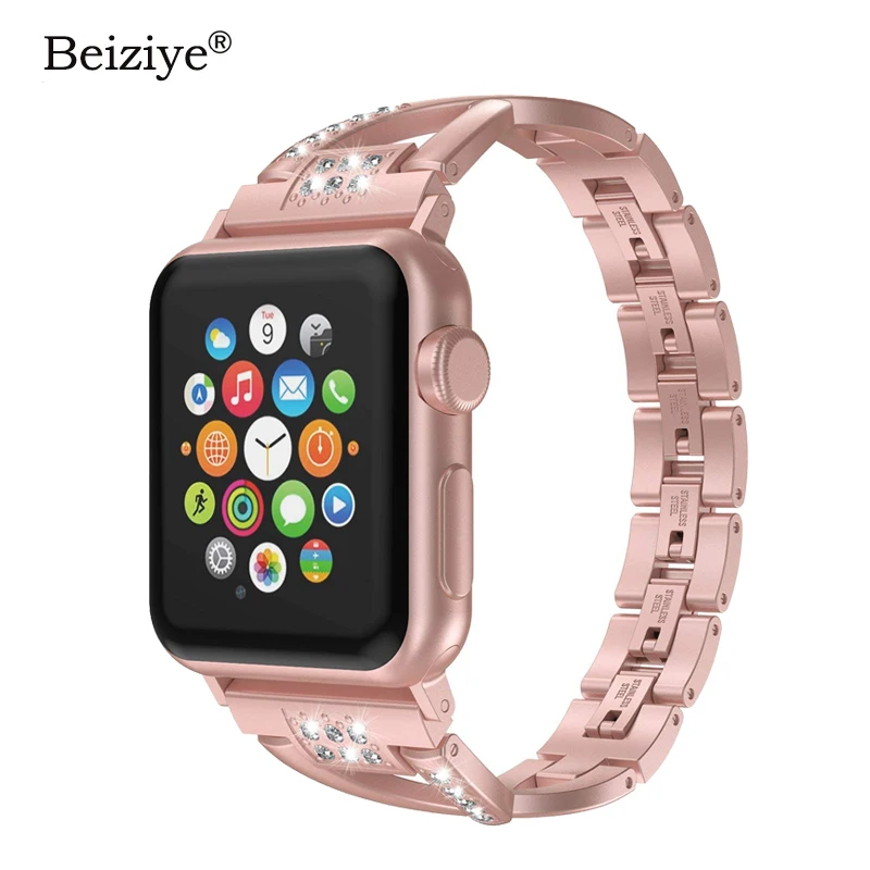 

For Apple Watch band 38mm 42mm 40mm 44mm Stainless Steel women Luxury Diamond watch strap for Apple Watch Series 4 3 2 Bracelet