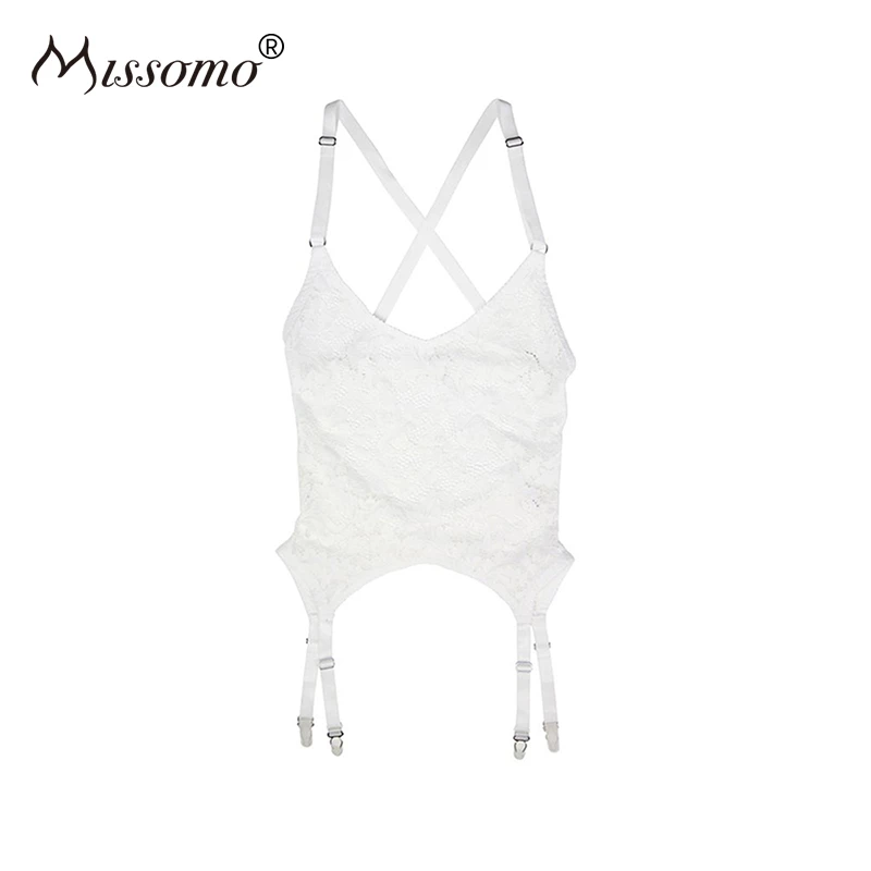 

Missomo Sexy Lace Perspective Hollow Open Back Fashion Big Round Neck Double Row Buckle Single Piece Siamese Erotic Top