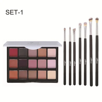 

15 Color Eyeshadow+7pcs Makeup Brush Palette Matte Shimmer Glitter Nude Pigmented Metallic Finish Eye Shadow Bling Eyeshadow