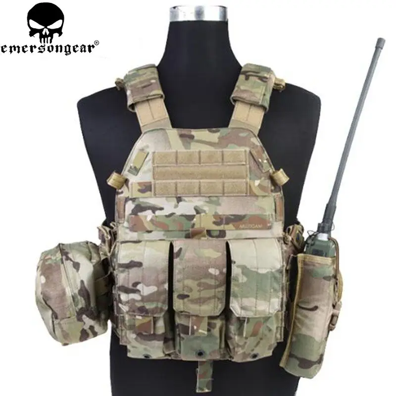 Emersongear LBT6094A Style Tactical Vest With 3 Pouches Hunting Airsoft Military Combat Gear EM7440 Multicam AOR Khaki Mandrake
