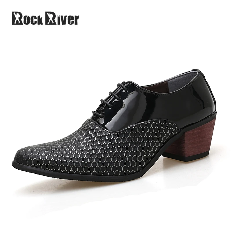 

2019 Elevator Elegant Shoes Men Wood heel Formal Shoes Pointed Mens Dress Shoes Gold Sliver Luxury Brand Wedding Shoes Men