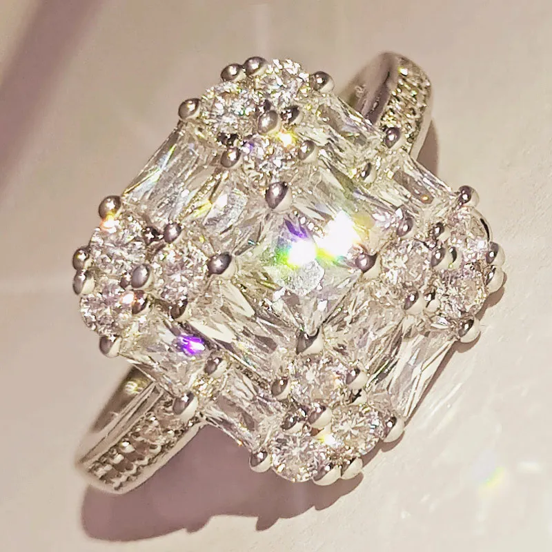 

925 sterling silver jewelry diamond ring Stainless steel men's rings Zirconium rings Topaz Amethyst Crystal gold ring B2270