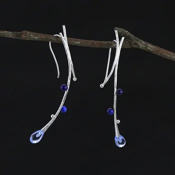 

CMAJOR Designer 925 Sterling Silver Natural Lapis Beads Branch Gold Plated Earrings Women Girls Original Fine Jewelry Wholesale