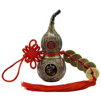 

Chinese Feng shui Retro Color Wu Lou Hu Lu Miniaturas Copper Alloy Gourd Amulet Brass Copper Home Decoration Accessories Vintage
