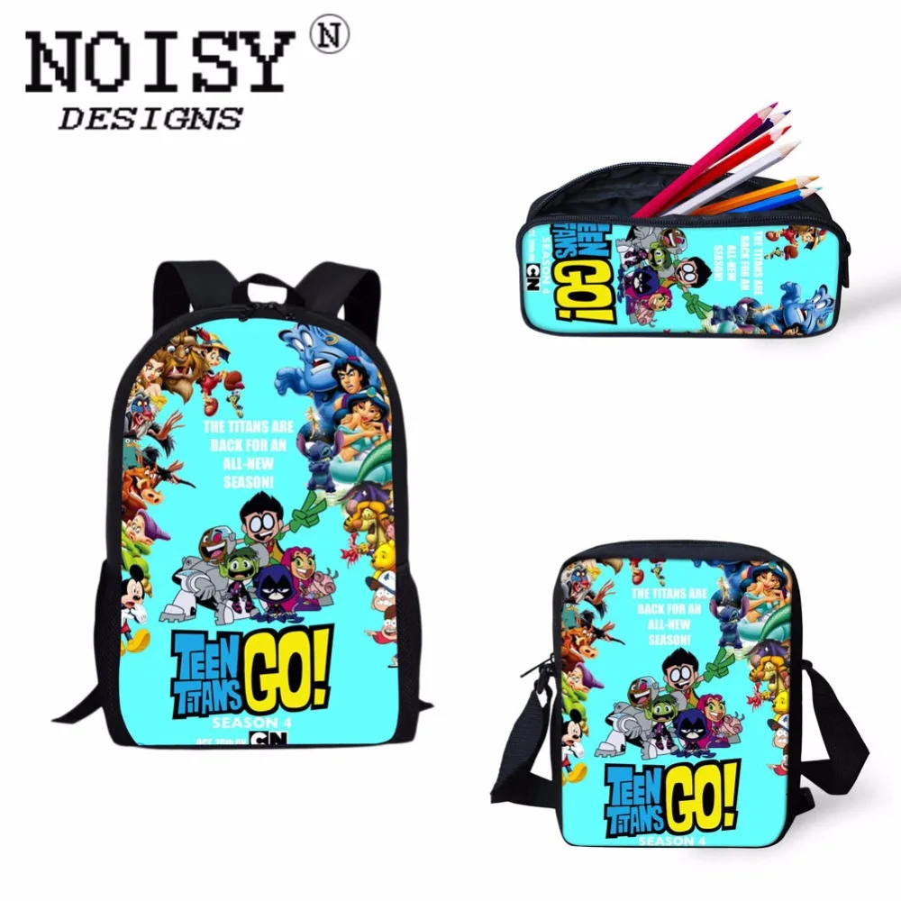 

teen titans go action figures Printed Backpack Lunch box case Messenger bag lego titanic Pencil Bag case School For Kids Gift