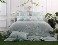 100% Katoen Oosterse Borduurwerk Luxe Beddengoed set Queen/King Size Grijs Colo Bloemen Bed set dekbedovertrek laken set Kussensloop