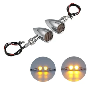 

L&R Chrome Amber Mesh Lens LED Turn Signal Brake Light Chopper Bobber Cafe Racer Motorcycle