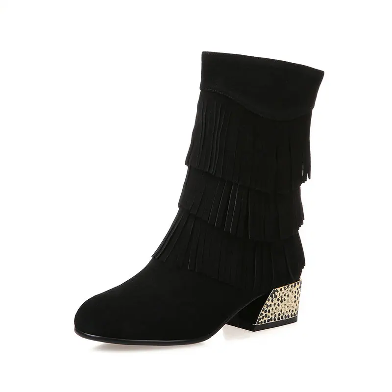 Med Chaussures Femmes Beige En Rouned Orteil Cuir Véritable Cristal Bottines 2018 Talons Fringe Nouveau Bottes noir hrsdtQCx