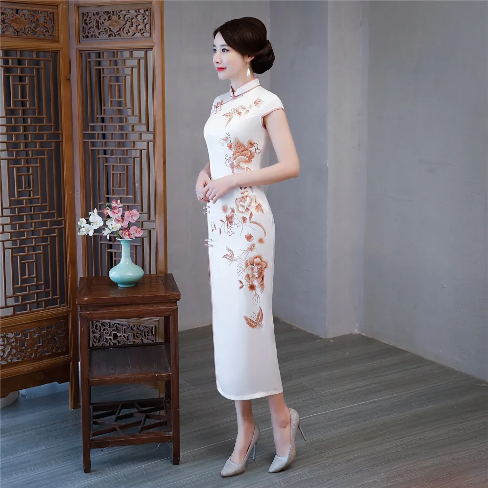 Шанхай история длинное платье Ципао из искусственного шелка в китайском стиле длинное платье Чонсам китайское восточное платье для женщин
