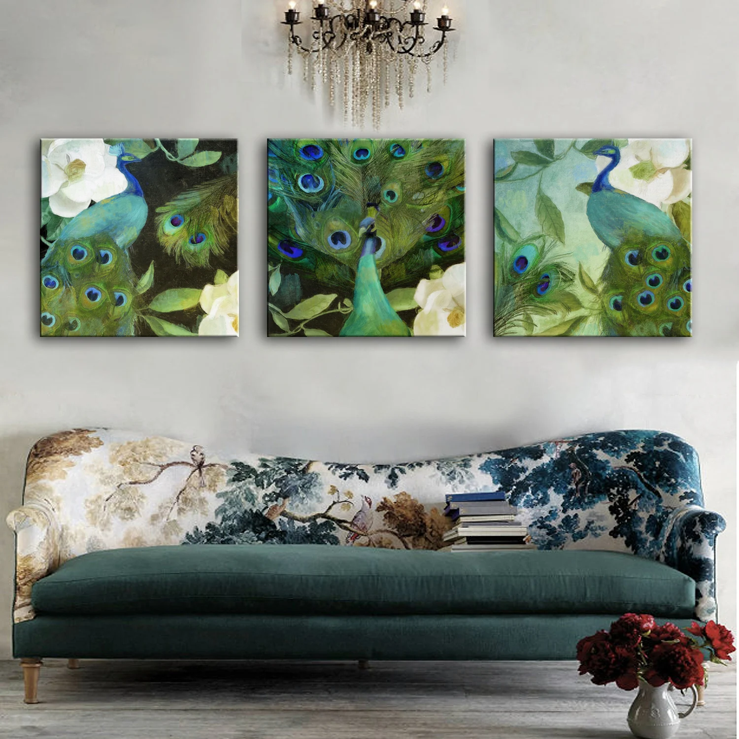 Drop Shipping Wall Art Pictures Home Decoration 3 Piece Lucky Peacock