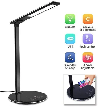 

LED Desks Table Lamp Adjustable intensity QI Wireless Phone Charger Reading Study Light US/EU Plug USB Rechargeable