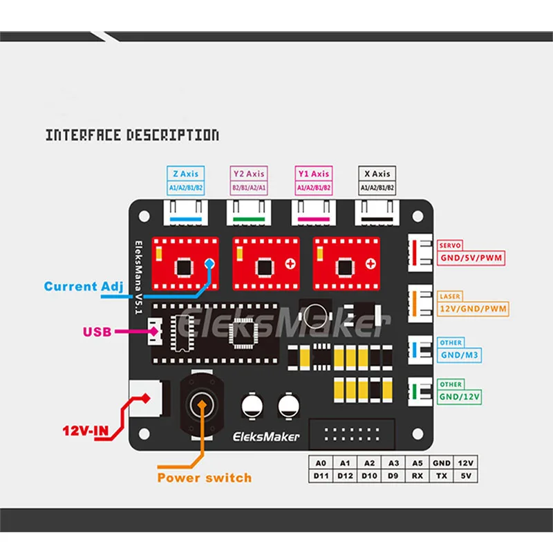  EleksMaker Puerto USB CNC 3 ejes 2 fases 4 alambre paso a paso Motor controlador placa base para DI