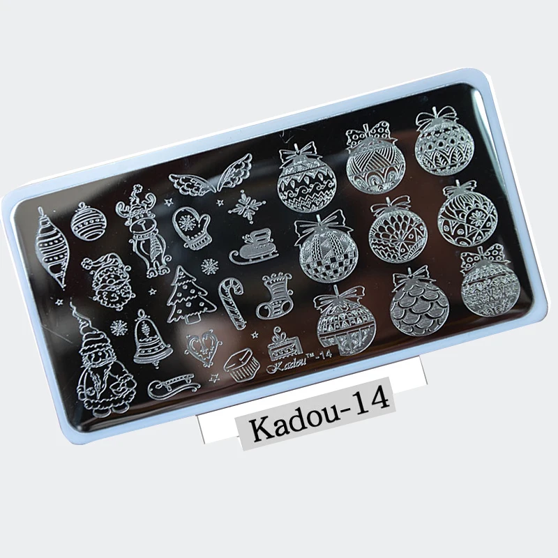 Kadou-14 рождественское изображение дизайн для штамповки пластинки для ногтей шаблон металлический Рождественский узор полное покрытие прямоугольные трафареты наборы