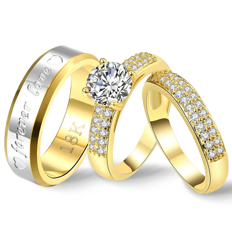 

Gothic Wedding Couple Rings Luxury Cubic Zircon Rings Set Women Striped Letter Statement Ring Men Gold Fashion Jewelry