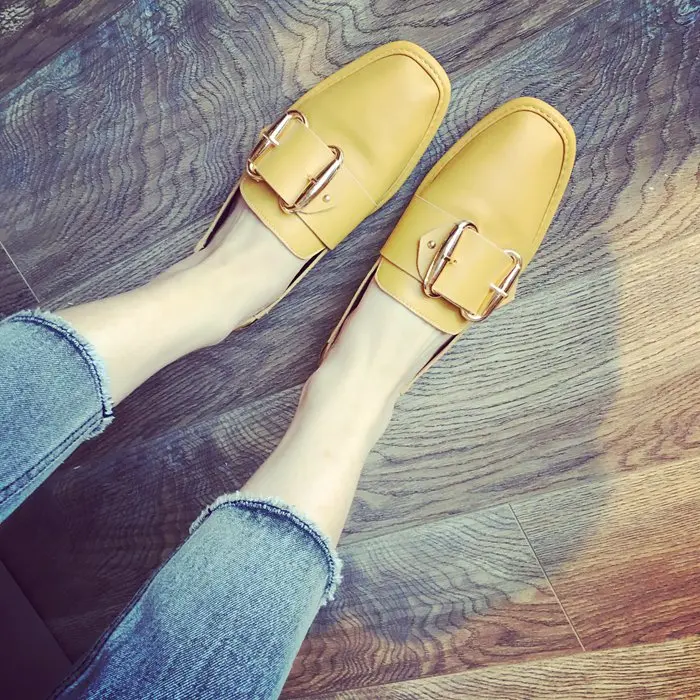 

British Style New Arrival Square Toe Flats 2017 Spring Summer Leather Buckle Flat Heel Shoes Comfortable Easy Wear