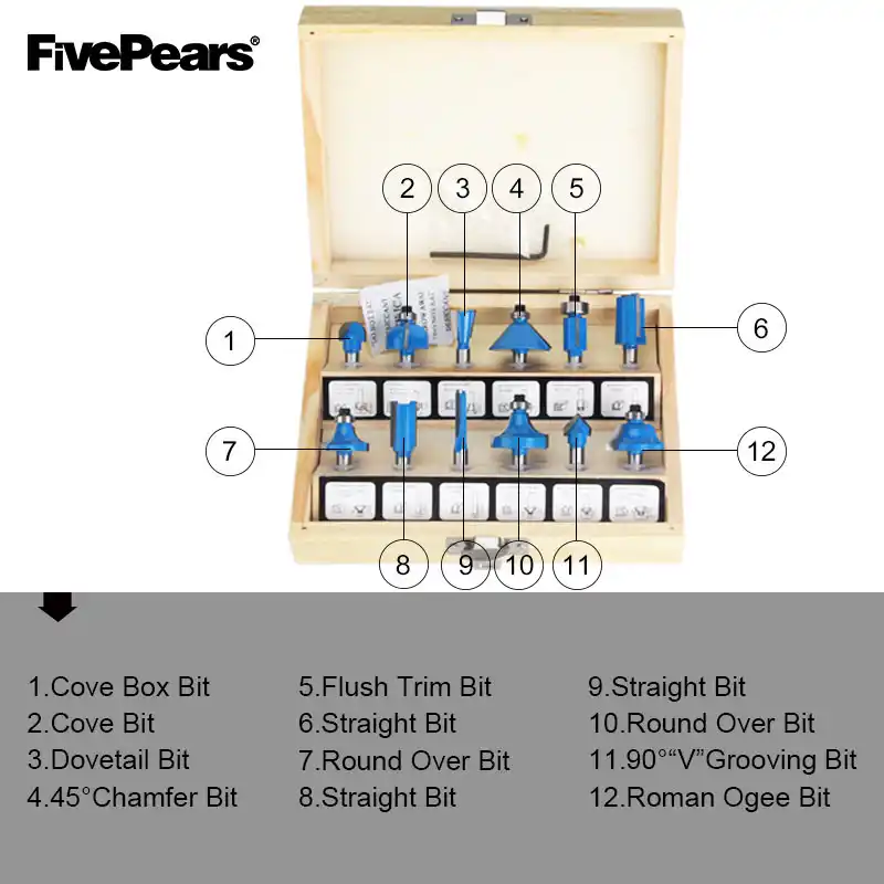 FIVEPEARS 1/4 дюймов 12 шт. НАБОР КОНЦЕВЫХ ФРЕЗ Профессиональный хвостовик Вольфрамовая