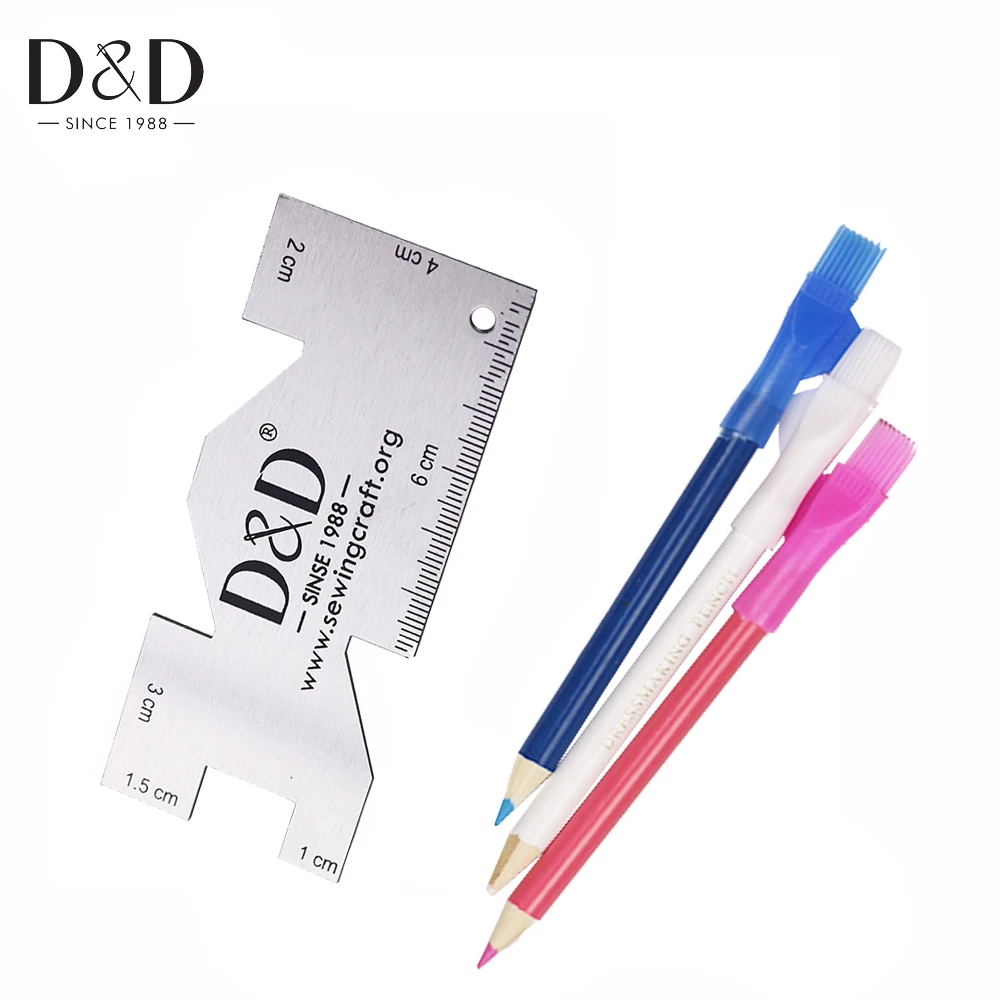 

D&D 4Pcs Sewing Kit Set for Quilting Ruler Metal Ruler & Tailor's Sewing Chalk Tailor Craft DIY Sewing Accessories