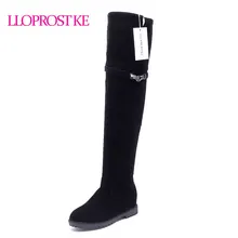 LLOPROST KE/зимняя обувь женские ботфорты высокие сапоги на плоской подошве с круглым носком простая женская обувь, размер 34-45 LYZ054