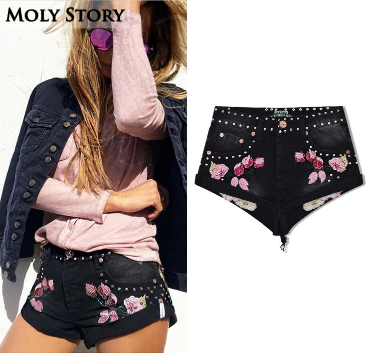 embroidered high waisted shorts