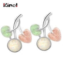 Kinel, роскошные серьги с опалом для женщин, листья, моделирование, серебряный цвет, цветные, яркие, эмалированные серьги-гвоздики, свадебные ювелирные изделия, вечерние, подарок