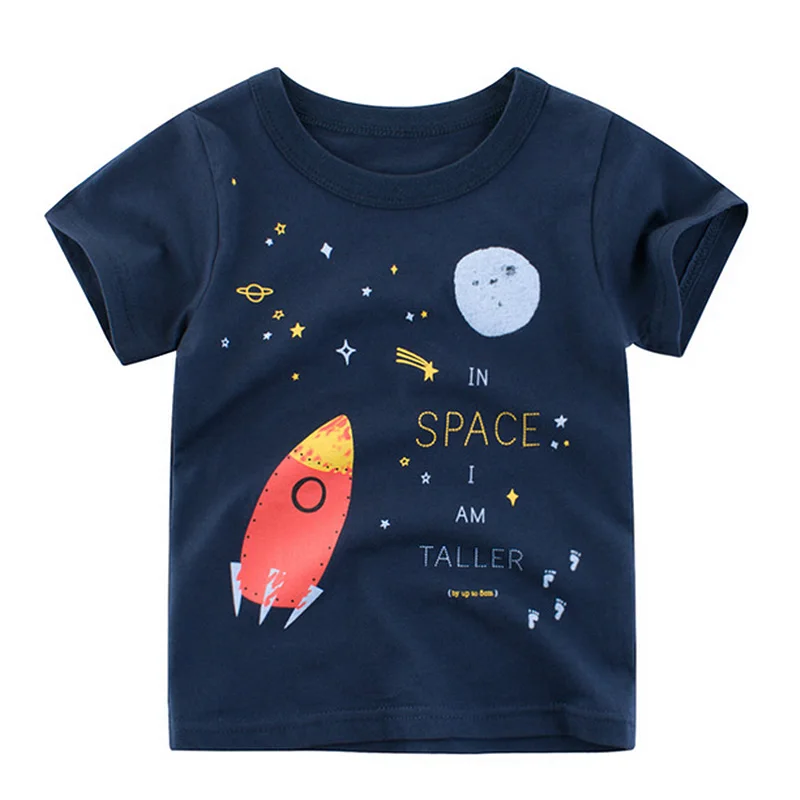 От 1 до 10 лет, летняя детская футболка для мальчиков детские футболки с короткими рукавами и принтом космонавта детская футболка из хлопка футболки с круглым вырезом для мальчиков, J75