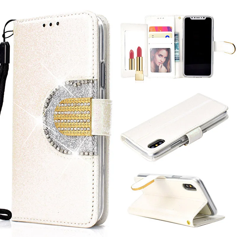 KEFO Bling Glitter Wallet Case For Iphone X 10 8Plus Diamond Flip Mirror Cover For Iphone 6 6S 7 8 Plus 6SPlus Coque Capa        (3)