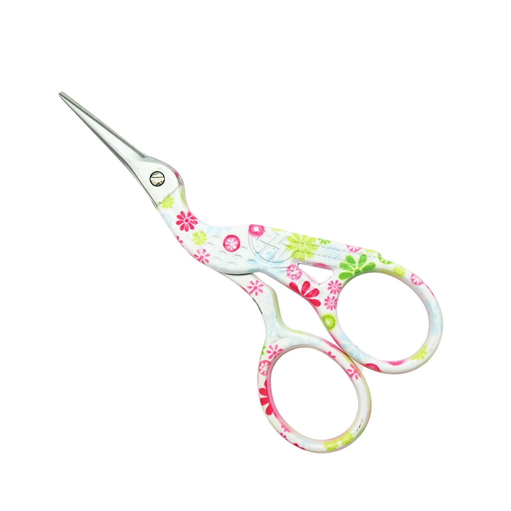 Retro Floral Pattern Stainless Steel Embroidery Scissors Crane Shape Sewing Needlework Tool