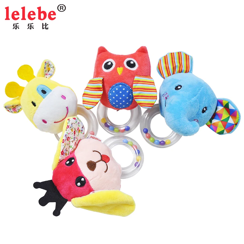 

lelebe 2019 Baby hand bell fluffy baby bell soft custom stuffed toys hand bell animal baby toys with kids toys